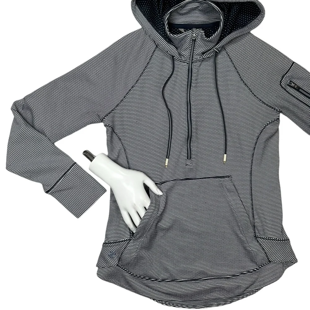 Athleta Heavenly Heights 1/4 Zip Hoodie Navy/White Stripe‎ Size Small - Picture 7 of 15